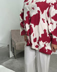Noura Wine Floral Linen Printed Co-ord Set with Plain Trouser