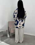 Noura Navy Floral Linen Printed Co-ord Set with Plain Trouser
