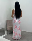 Inai Pink Sleeveless Elegant Summer Floral Lined Modest Dress With Flare Sleeve
