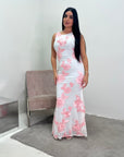 Inai Pink Sleeveless Elegant Summer Floral Lined Modest Dress With Flare Sleeve