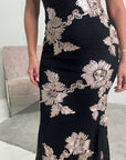 Inai Black Sleeveless Elegant Summer Floral Lined Modest Dress With Flare Sleeve