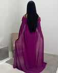 Zel Magenta Off Shoulder Mesh Cape Premium Elegant Dress
