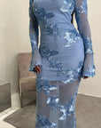 Hari Sky Blue Elegant Summer Floral Lined Modest Dress Flare Sleeve