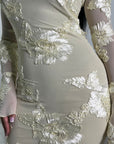 Hari Yellow Elegant Summer Floral Lined Modest Dress Flare Sleeve