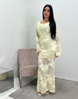 Hari Yellow Elegant Summer Floral Lined Modest Dress Flare Sleeve