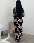 Hari Black & Gold Elegant Summer Floral Lined Modest Dress Flare Sleeve