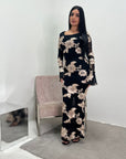 Hari Black & Gold Elegant Summer Floral Lined Modest Dress Flare Sleeve