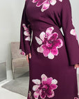 Falon Plum Linen Modest Summer Floral Dress