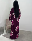 Falon Plum Linen Modest Summer Floral Dress