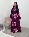 Falon Plum Linen Modest Summer Floral Dress