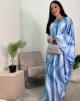 Nadia Blue Tie Dye Print 1/2 Sleeve 1/2 Kaftan Dress