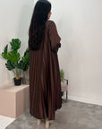 Reha Chocolate Pleated Long Satin Dress