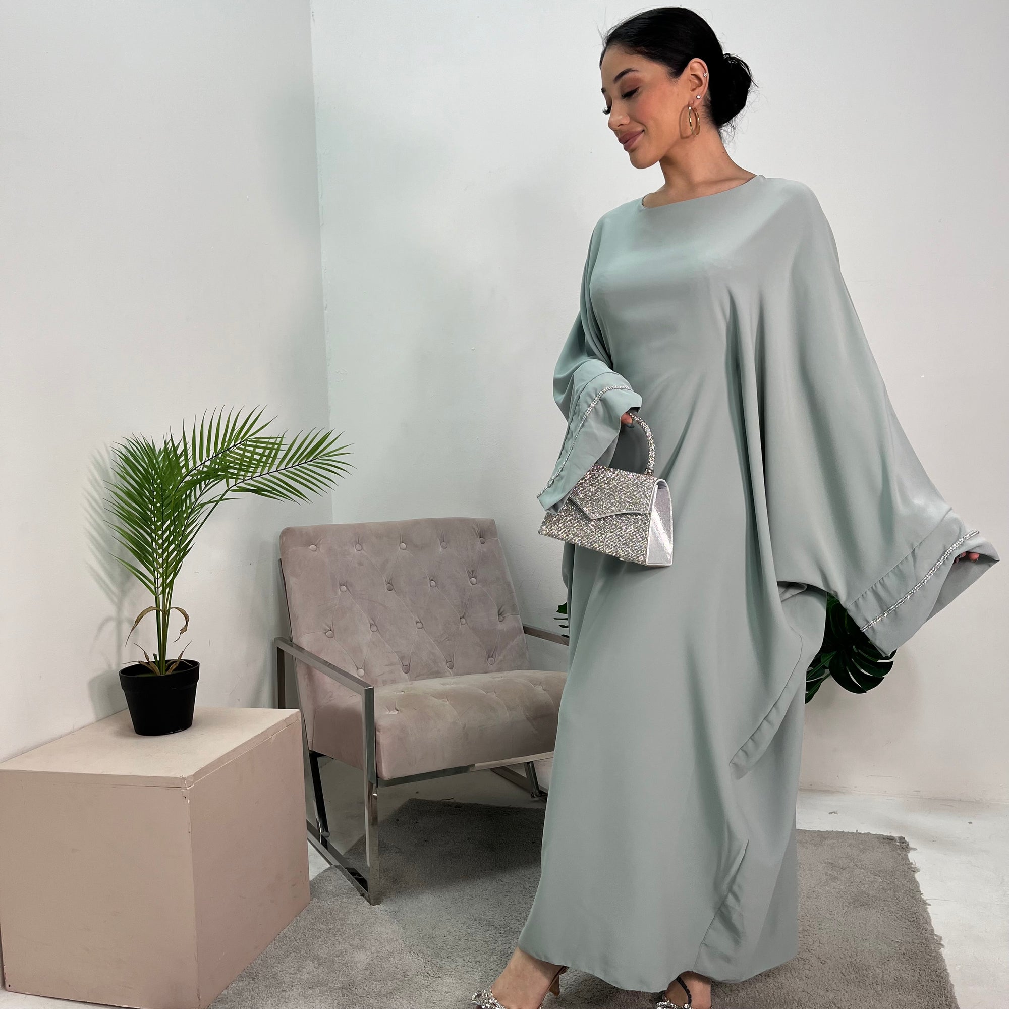 Nars Mint Diamante Sleeve Kaftan Dress