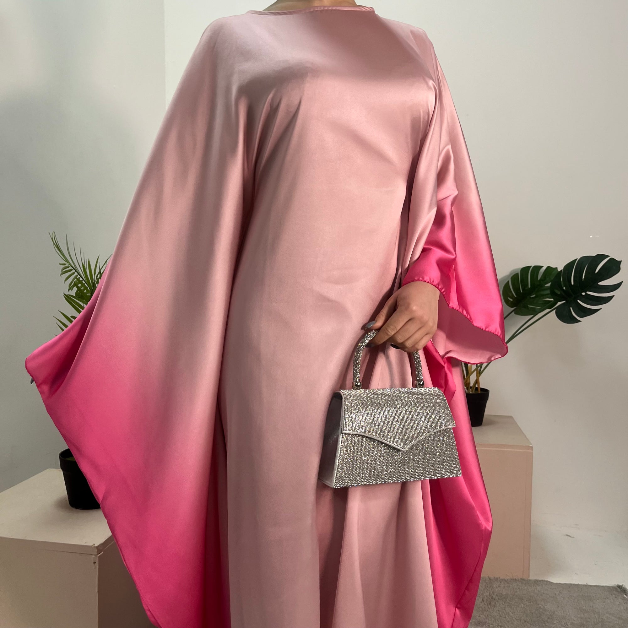 Bina Pink Ombre Print Premium Kaftan Dress