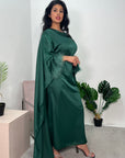 Jhanvi Emerald Green Fur Sleeve Belted Cape Kaftan Dress