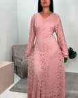 Ariana Pink Lace Detail Tie Back Frill Sleeve Dress