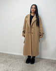 Kaira Camel Collar Buttoned Belted Coat
