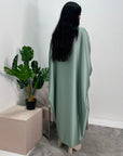 Safiya Mint Batwing Cape Fur Sleeve Satin Modest Kaftan Dress