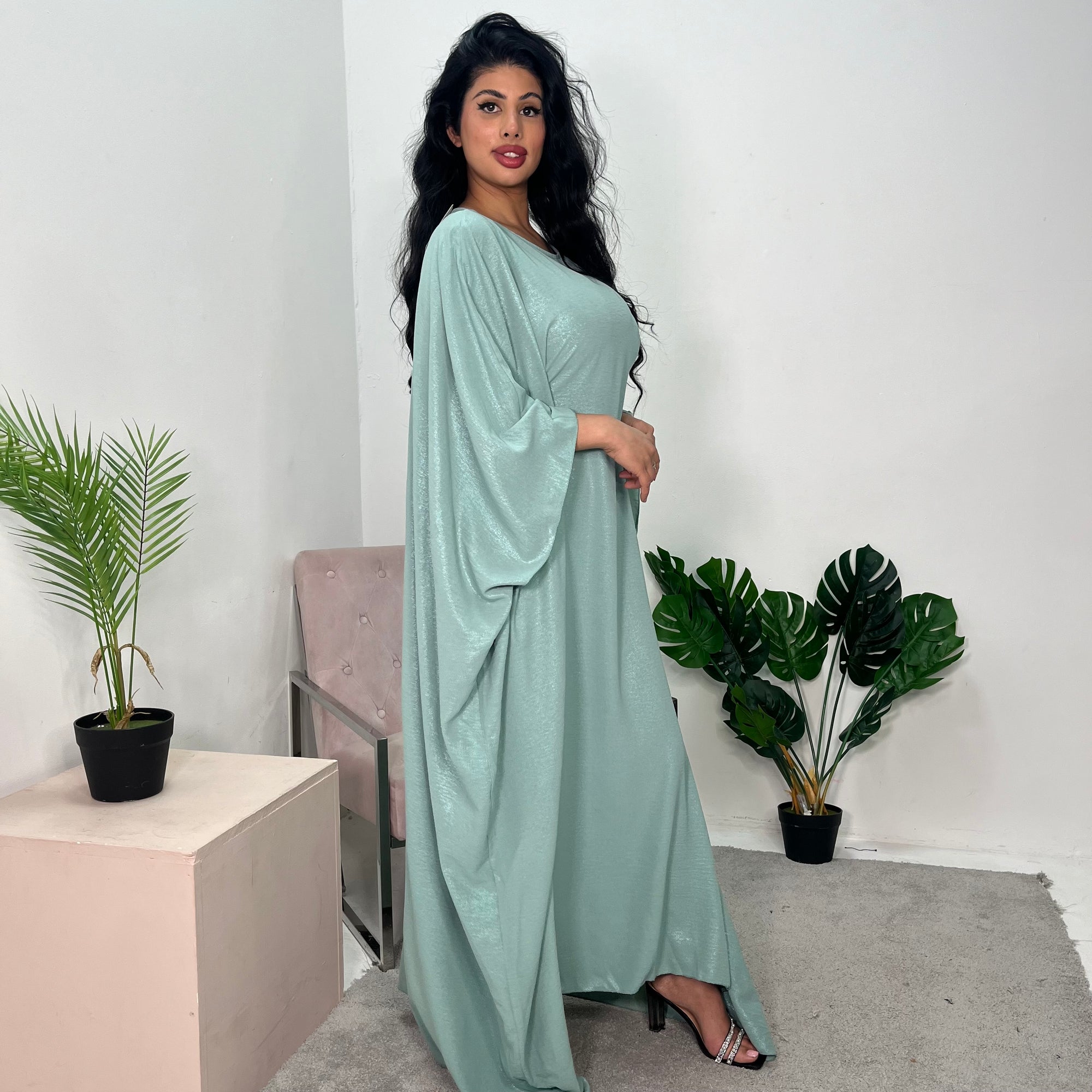 Ayra Mint Shimmer Tie Kaftan Dress