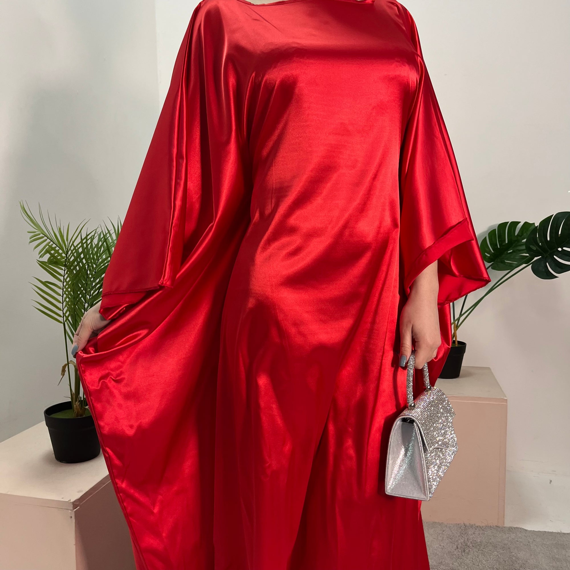 Sehr Red Quality Satin Plain Tie kaftan Dress – House Of Haniya Sehr Red Quality Satin Plain Tie kaftan Dress – House Of Haniya