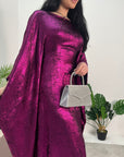 Rabia Fuchsia Metallic Elasticated Batwing Kaftan Dress