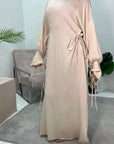 Rida Beige Linen Plain High Neck Dress