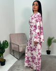 Ahana Pink Printed Long Sleeve Tie Back Dress