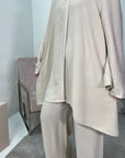 Mahika Beige V-Neck & Trouser Linen Co Ord set