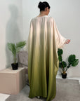 Farah Olive Ombre Print Fur Sleeve Kaftan Dress