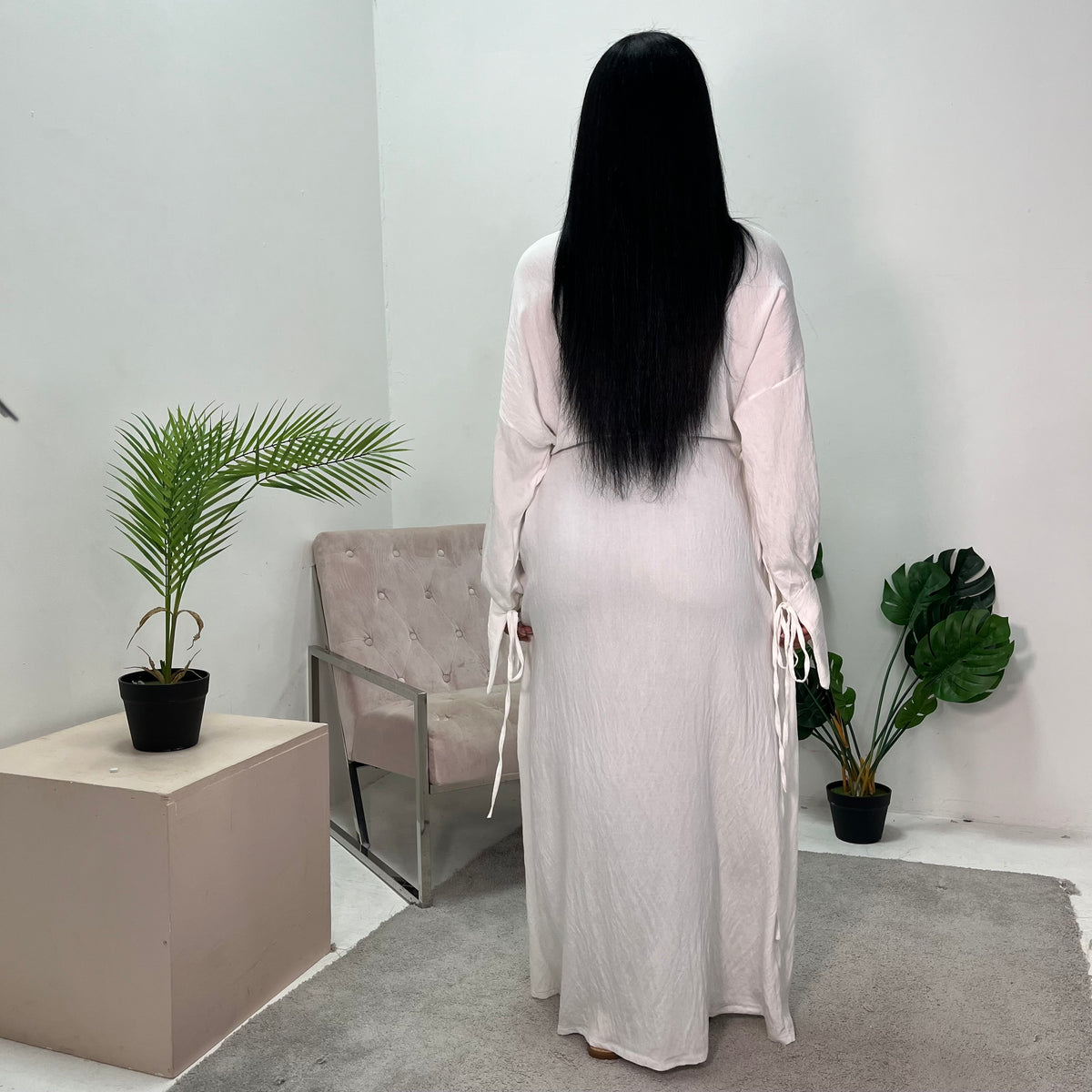 White Rida Rida White Linen Plain High Neck Dress – House Of Haniya