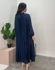 Reha Midnight Blue Pleated Long Satin Dress