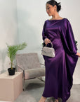 Sehr Purple Quality Satin Plain Tie kaftan Dress