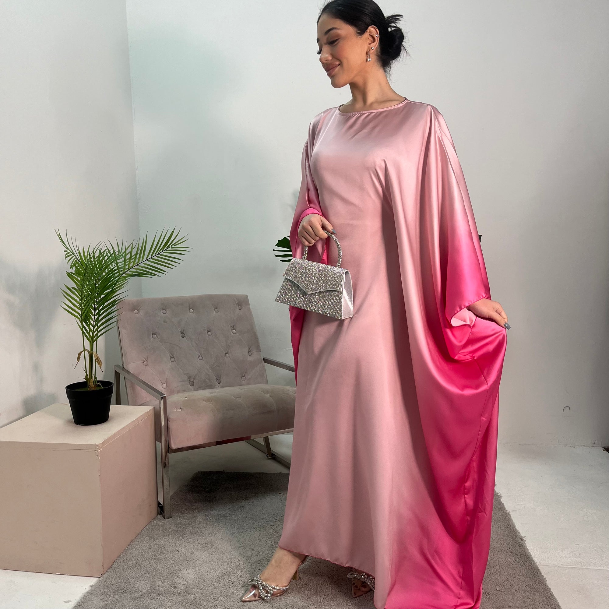 Bina Pink Ombre Print Premium Kaftan Dress