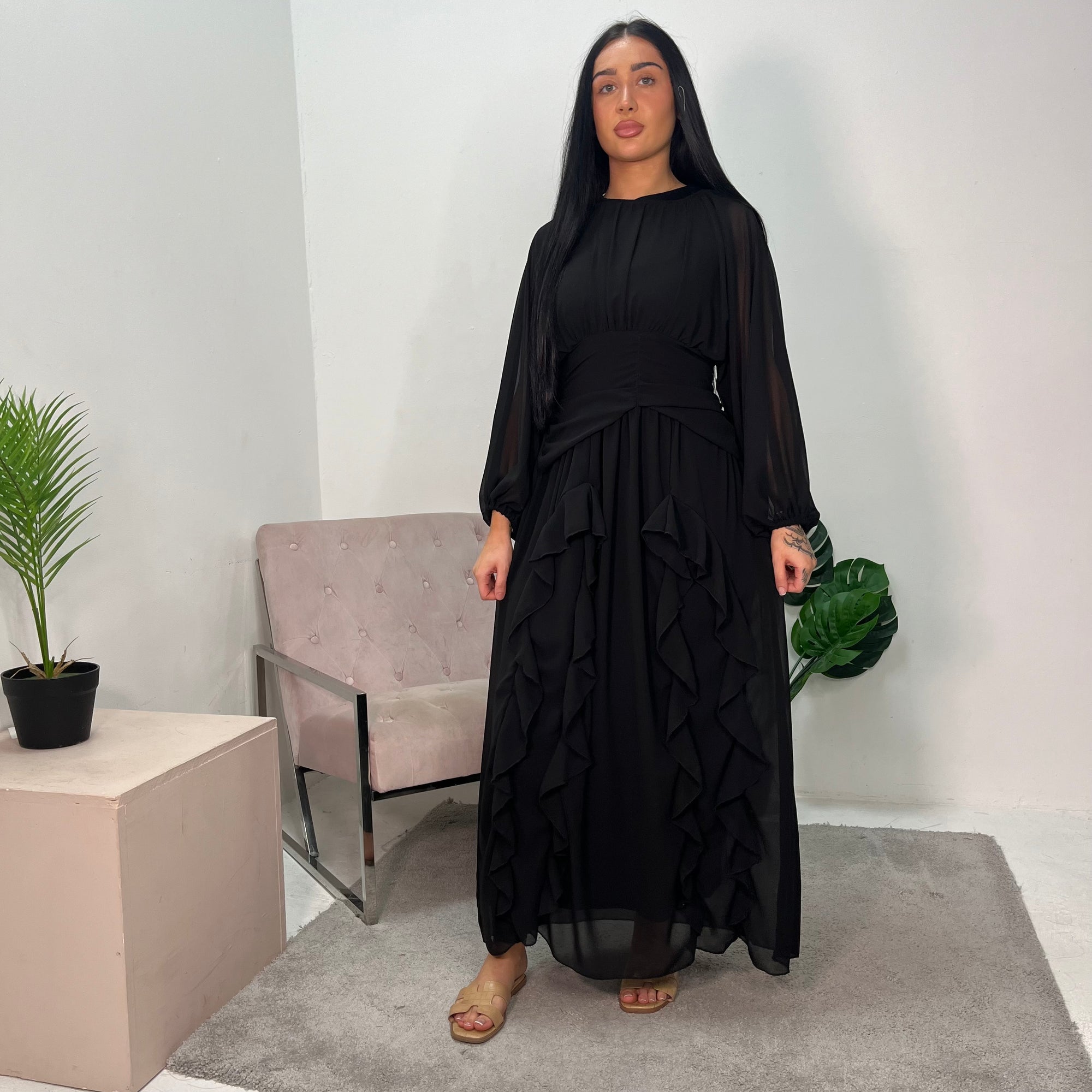 Lina Black Chiffon Frill Detail Summer Dress House Of Haniya Lina Black Chiffon Frill Detail Summer Dress House Of Haniya