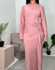 Yasmina Pink Linen Buckle Tie Waist Dress