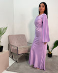 Aqsa Lilac Tie Back Satin Quality Dress