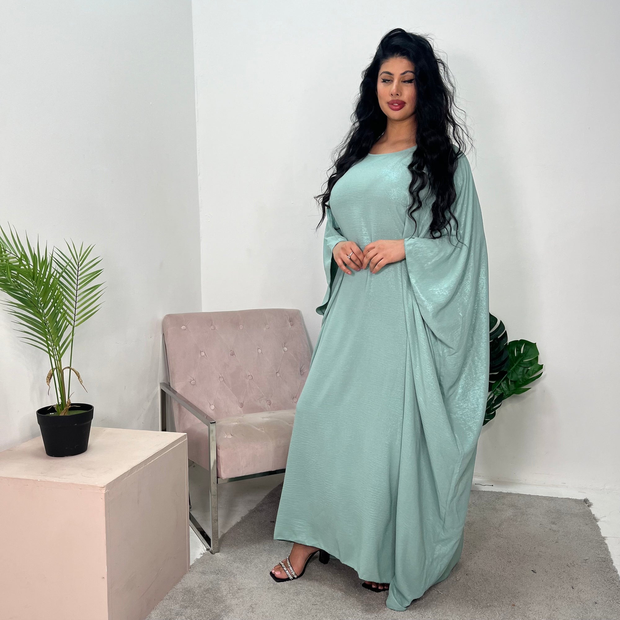 Ayra Mint Shimmer Tie Kaftan Dress