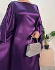 Sehr Purple Quality Satin Plain Tie kaftan Dress