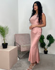 Priya Pink Sleeveless Tie Back Satin Dress