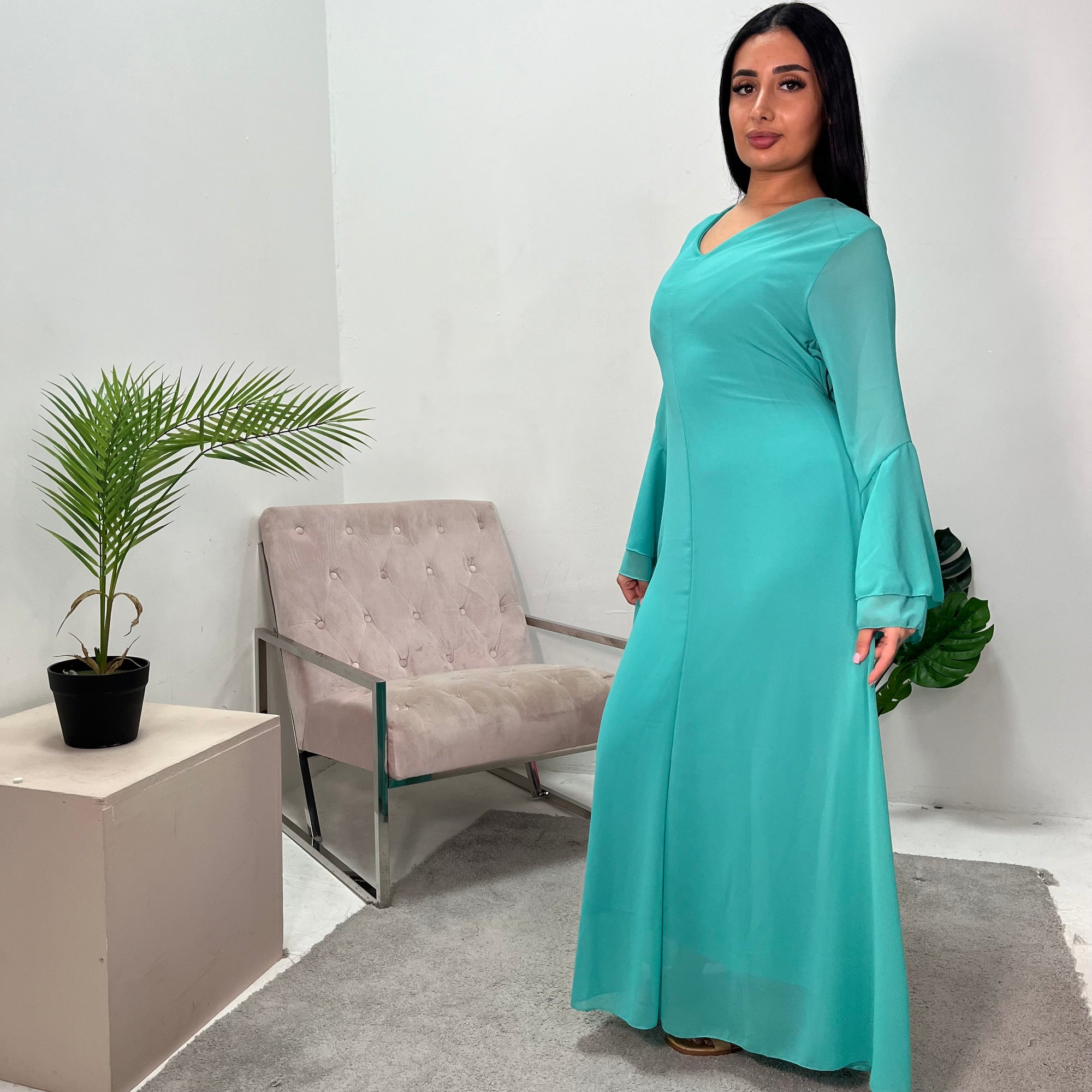 Anika Turquoise Premium Lined Chiffon Summer Dress House Of Haniya Anika Turquoise Premium Lined Chiffon Summer Dress House Of Haniya