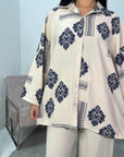 Gauri Navy Summer Printed Shirt & Trouser Co ord Set