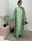 Meher Mint Premium Mesh Kimono Jacket & Satin Dress