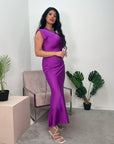 Priya Magenta Sleeveless Tie Back Satin Dress