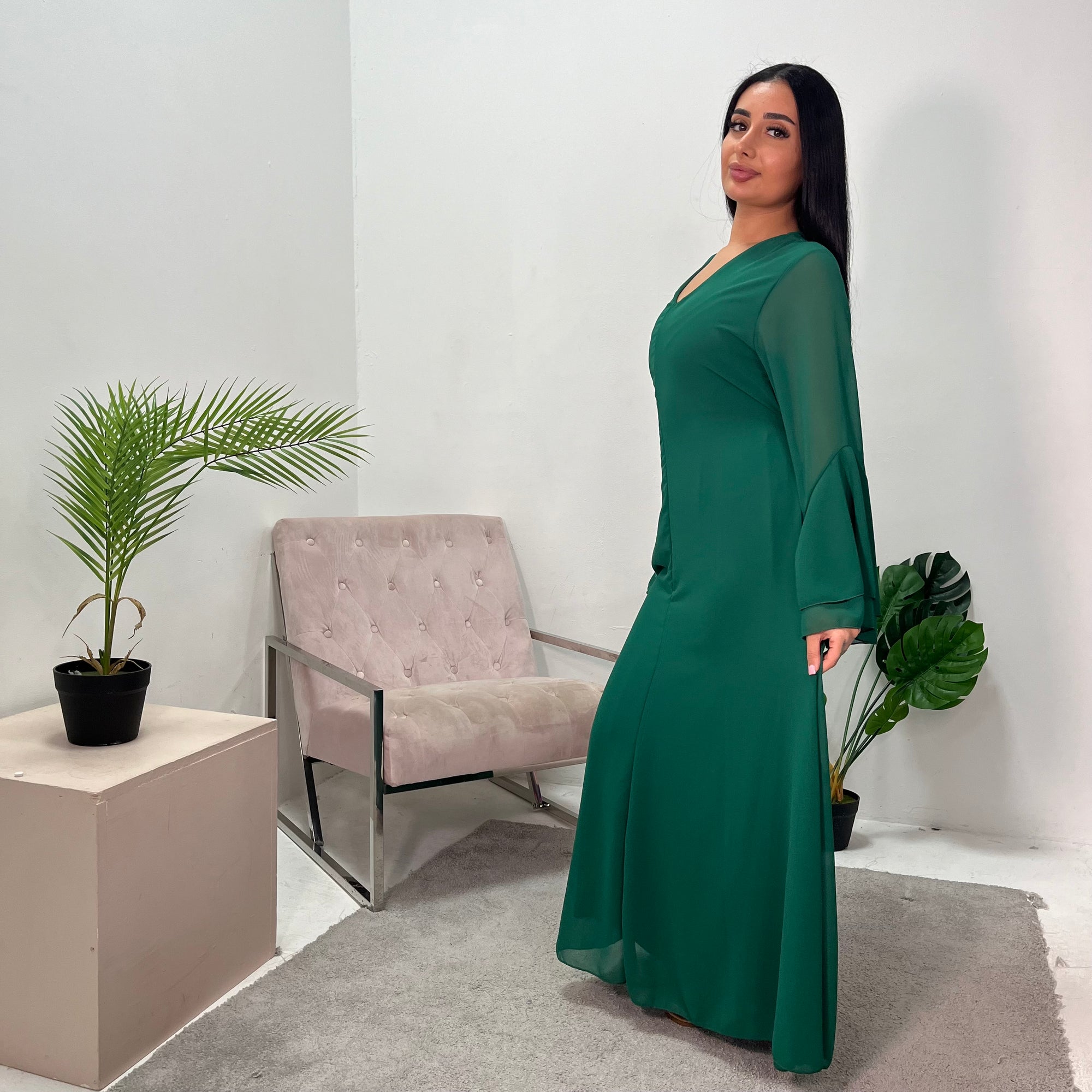Anika Emerald Green Premium Lined Chiffon Summer Dress House Of Haniya Anika Emerald Green Premium Lined Chiffon Summer Dress House Of Haniya