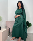 Jhanvi Emerald Green Fur Sleeve Belted Cape Kaftan Dress