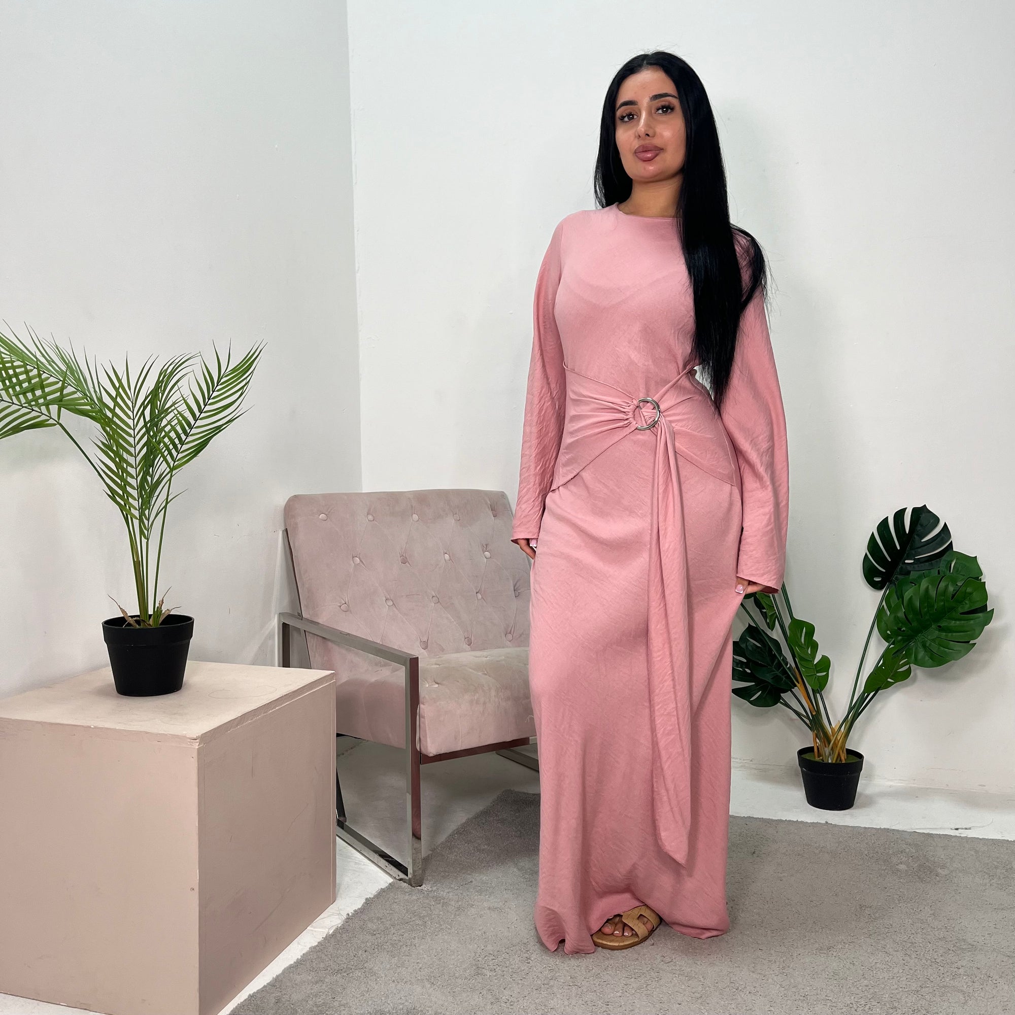 Yasmina Pink Linen Buckle Tie Waist Dress House Of Haniya Yasmina Pink Linen Buckle Tie Waist Dress House Of Haniya