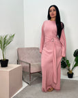 Yasmina Pink Linen Buckle Tie Waist Dress