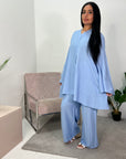 Mahika Sky Blue V-Neck & Trouser Linen Co Ord set