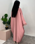 Safiya Pink Batwing Cape Fur Sleeve Satin Modest Kaftan Dress