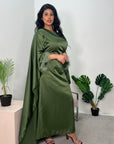 Jhanvi Khaki Fur Sleeve Belted Cape Kaftan Dress